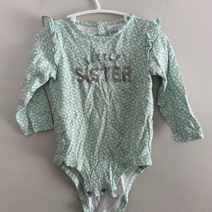 Carter's 18m teal floral silver glitter Little Sister long sleeve onesie